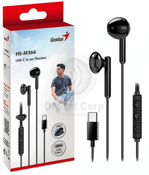 Auricular + Mic Headset Genius Hs-m366 Black Usb C