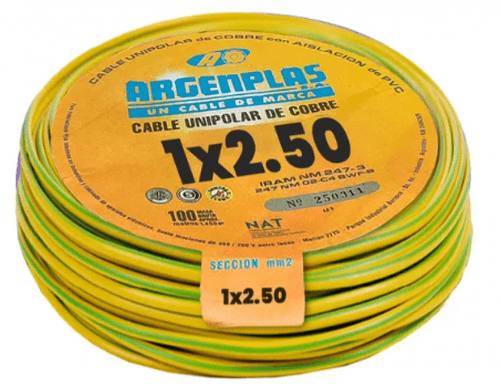 Cable Unipolar 2.5mm Verde Amarillo X1mt - Argenplas